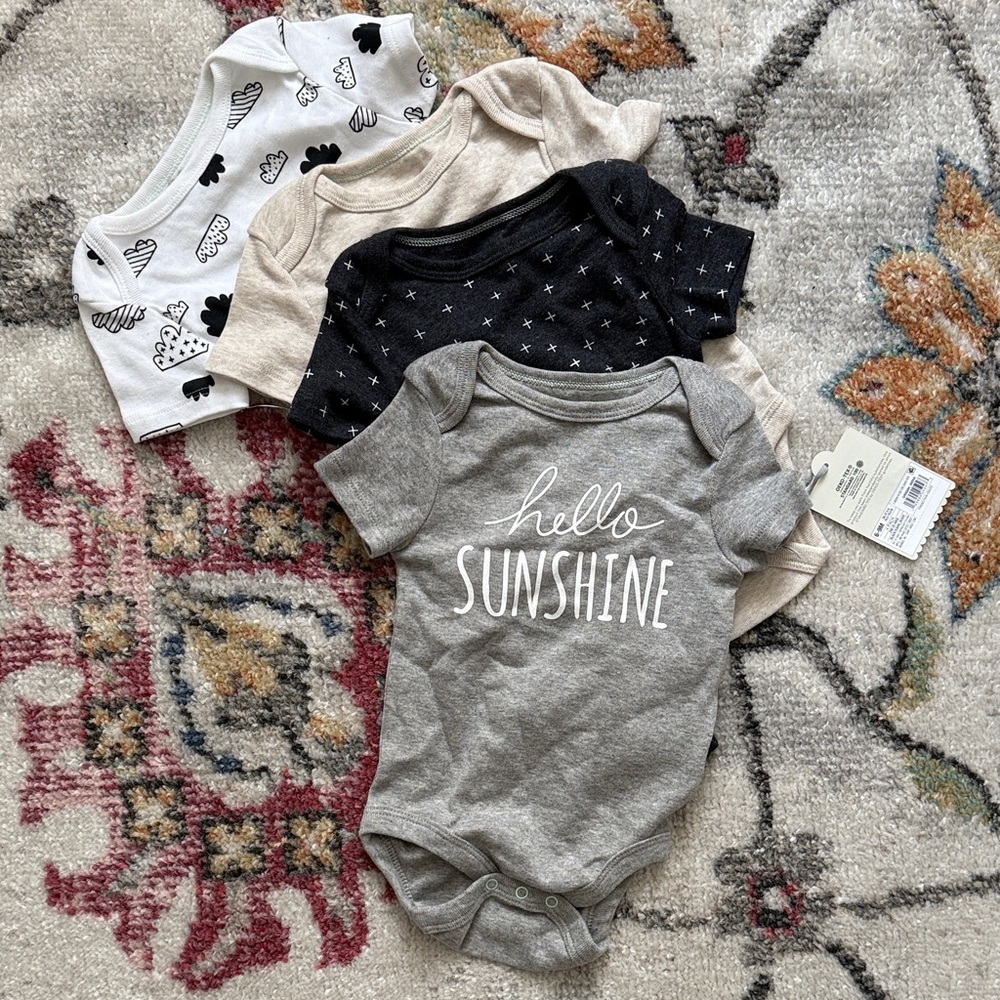 Cloud Island Gray, Black, and White Baby Onesies Set